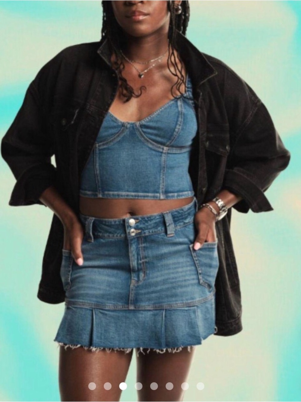 NWT American Eagle X Coco Gauff Pleated Denim High Rise Cargo Mini Skirt Size 12 - Picture 3 of 16